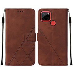 Leather Case Stands Flip Cover Holder Y01B for Realme C12 Brown