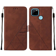 Leather Case Stands Flip Cover Holder Y01B for Realme C25Y India Brown