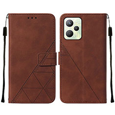 Leather Case Stands Flip Cover Holder Y01B for Realme C35 Brown