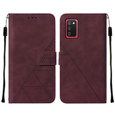 Leather Case Stands Flip Cover Holder Y01B for Samsung Galaxy A03s Red Wine