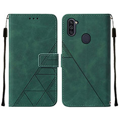 Leather Case Stands Flip Cover Holder Y01B for Samsung Galaxy A11 Green