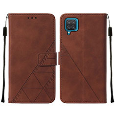 Leather Case Stands Flip Cover Holder Y01B for Samsung Galaxy A12 5G Brown