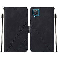 Leather Case Stands Flip Cover Holder Y01B for Samsung Galaxy A12 Black