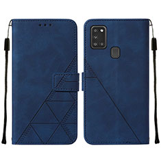 Leather Case Stands Flip Cover Holder Y01B for Samsung Galaxy A21s Blue