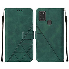 Leather Case Stands Flip Cover Holder Y01B for Samsung Galaxy A21s Green