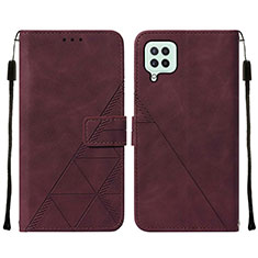 Leather Case Stands Flip Cover Holder Y01B for Samsung Galaxy A22 4G Red Wine