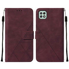 Leather Case Stands Flip Cover Holder Y01B for Samsung Galaxy A22s 5G Red Wine