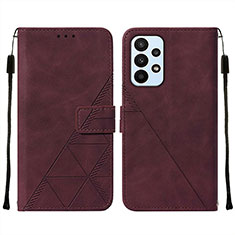 Leather Case Stands Flip Cover Holder Y01B for Samsung Galaxy A23 4G Red Wine