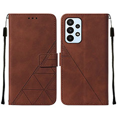 Leather Case Stands Flip Cover Holder Y01B for Samsung Galaxy A23 5G Brown