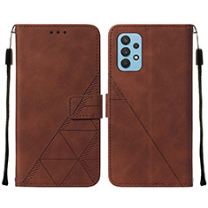 Leather Case Stands Flip Cover Holder Y01B for Samsung Galaxy A32 4G Brown