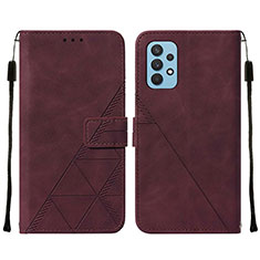 Leather Case Stands Flip Cover Holder Y01B for Samsung Galaxy A32 4G Red Wine