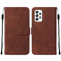 Leather Case Stands Flip Cover Holder Y01B for Samsung Galaxy A72 4G Brown