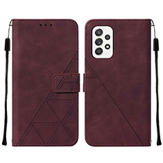 Leather Case Stands Flip Cover Holder Y01B for Samsung Galaxy A72 4G Red Wine