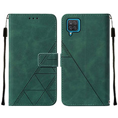 Leather Case Stands Flip Cover Holder Y01B for Samsung Galaxy F12 Green