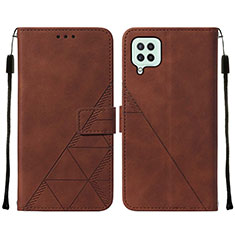 Leather Case Stands Flip Cover Holder Y01B for Samsung Galaxy F22 4G Brown