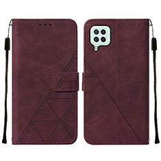 Leather Case Stands Flip Cover Holder Y01B for Samsung Galaxy F22 4G Red Wine