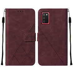 Leather Case Stands Flip Cover Holder Y01B for Samsung Galaxy M02s Red Wine