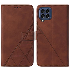 Leather Case Stands Flip Cover Holder Y01B for Samsung Galaxy M33 5G Brown