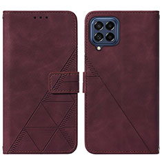 Leather Case Stands Flip Cover Holder Y01B for Samsung Galaxy M33 5G Red Wine