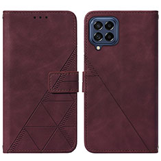 Leather Case Stands Flip Cover Holder Y01B for Samsung Galaxy M53 5G Red Wine