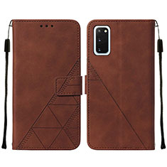 Leather Case Stands Flip Cover Holder Y01B for Samsung Galaxy S20 Brown