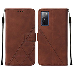 Leather Case Stands Flip Cover Holder Y01B for Samsung Galaxy S20 FE 4G Brown