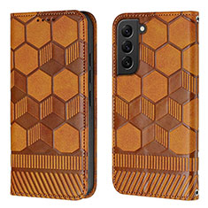 Leather Case Stands Flip Cover Holder Y01B for Samsung Galaxy S23 5G Light Brown