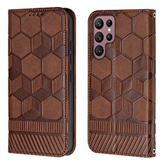 Leather Case Stands Flip Cover Holder Y01B for Samsung Galaxy S24 Ultra 5G Brown