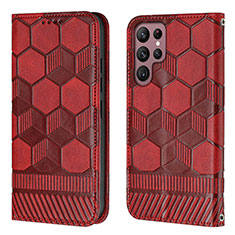 Leather Case Stands Flip Cover Holder Y01B for Samsung Galaxy S24 Ultra 5G Red