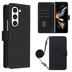 Leather Case Stands Flip Cover Holder Y01B for Samsung Galaxy Z Fold5 5G Black