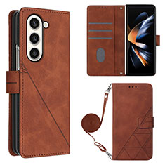 Leather Case Stands Flip Cover Holder Y01B for Samsung Galaxy Z Fold5 5G Brown