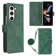 Leather Case Stands Flip Cover Holder Y01B for Samsung Galaxy Z Fold5 5G Green