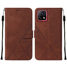 Leather Case Stands Flip Cover Holder Y01B for Vivo iQOO U3 5G Brown