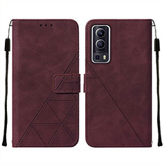 Leather Case Stands Flip Cover Holder Y01B for Vivo iQOO Z3 5G Red Wine