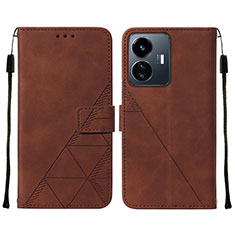 Leather Case Stands Flip Cover Holder Y01B for Vivo iQOO Z6 Lite 5G Brown