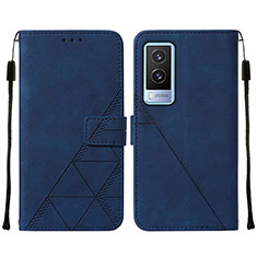 Leather Case Stands Flip Cover Holder Y01B for Vivo V21e 5G Blue