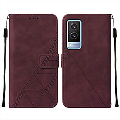 Leather Case Stands Flip Cover Holder Y01B for Vivo V21e 5G Red Wine