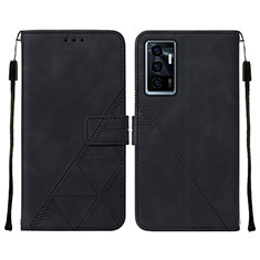 Leather Case Stands Flip Cover Holder Y01B for Vivo V23e 5G Black