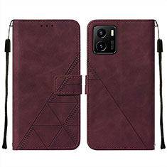 Leather Case Stands Flip Cover Holder Y01B for Vivo Y10 Red Wine