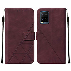 Leather Case Stands Flip Cover Holder Y01B for Vivo Y21 Red Wine