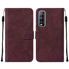 Leather Case Stands Flip Cover Holder Y01B for Vivo Y50t Red Wine