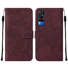 Leather Case Stands Flip Cover Holder Y01B for Vivo Y51 (2021) Red Wine