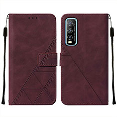 Leather Case Stands Flip Cover Holder Y01B for Vivo Y51s 5G Red Wine