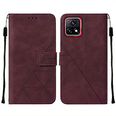 Leather Case Stands Flip Cover Holder Y01B for Vivo Y52s 5G Red Wine