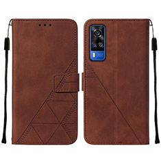 Leather Case Stands Flip Cover Holder Y01B for Vivo Y53s NFC Brown