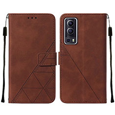 Leather Case Stands Flip Cover Holder Y01B for Vivo Y75s 5G Brown