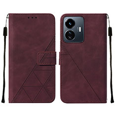 Leather Case Stands Flip Cover Holder Y01B for Vivo Y77 5G Red Wine