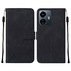 Leather Case Stands Flip Cover Holder Y01B for Vivo Y77e 5G Black