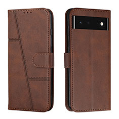 Leather Case Stands Flip Cover Holder Y01X for Google Pixel 6 5G Brown