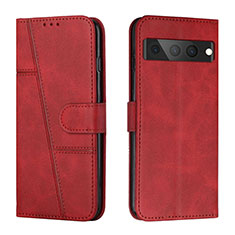 Leather Case Stands Flip Cover Holder Y01X for Google Pixel 7 Pro 5G Red